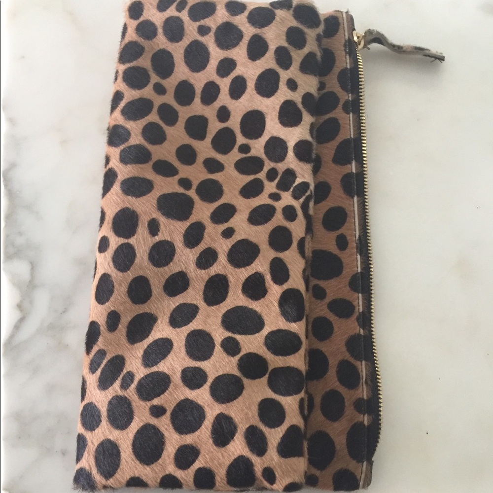 Clare vivier leopard fold over clutch